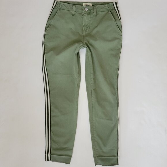 L'Agence Jem Brigade Denim Cropped Trouser Side Stripe Pant, Green - Picture 2 of 13